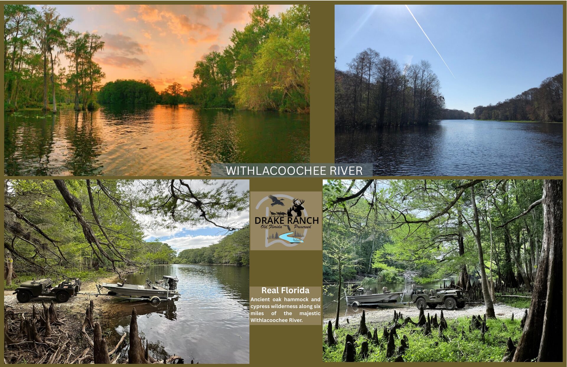 Outdoor pursuits at Drake Ranch including kayaking, hunting, and biking